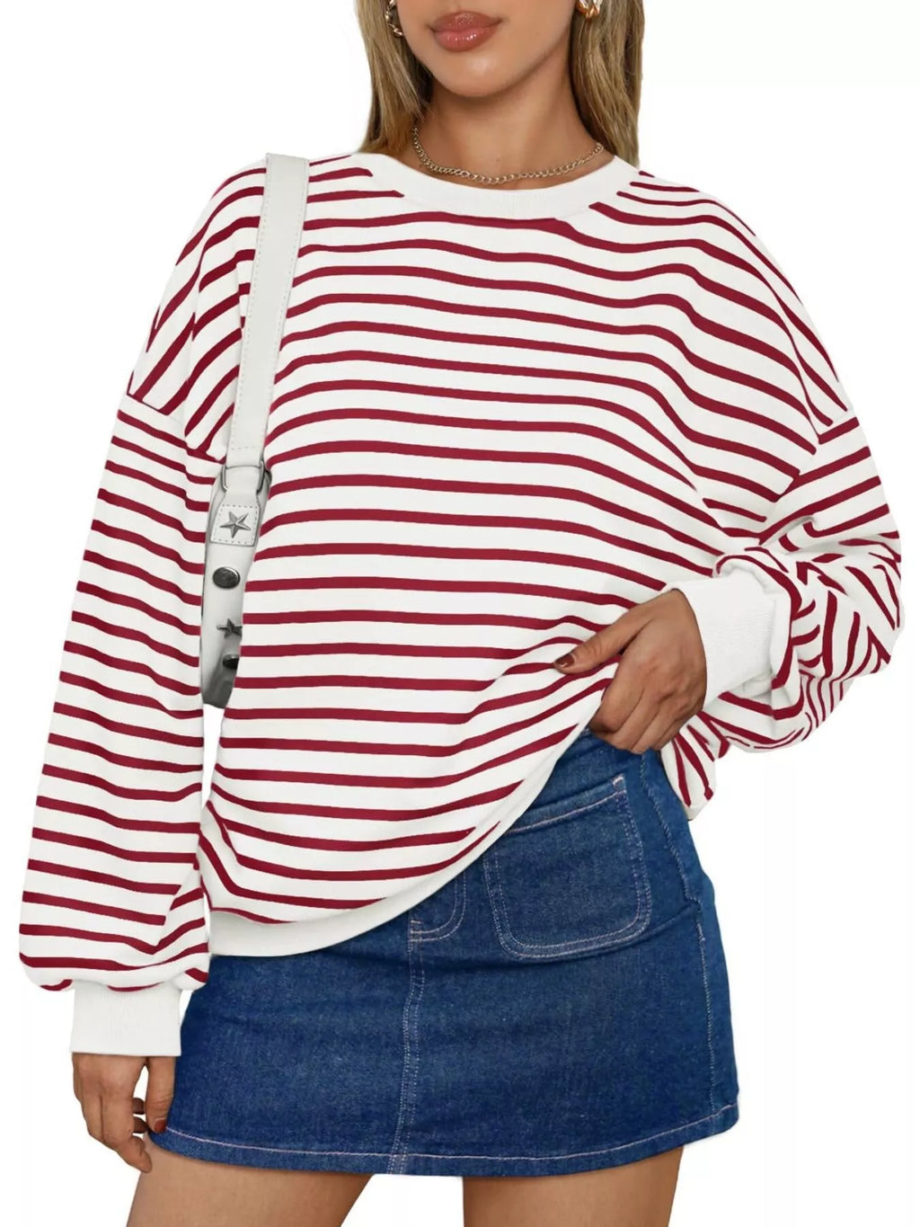 Women's Sweatshirt Striped Round Neck Oversized Casual Pullover c1f69d3b8716491faa309de62544b8f0-Max-Origin Trendsi