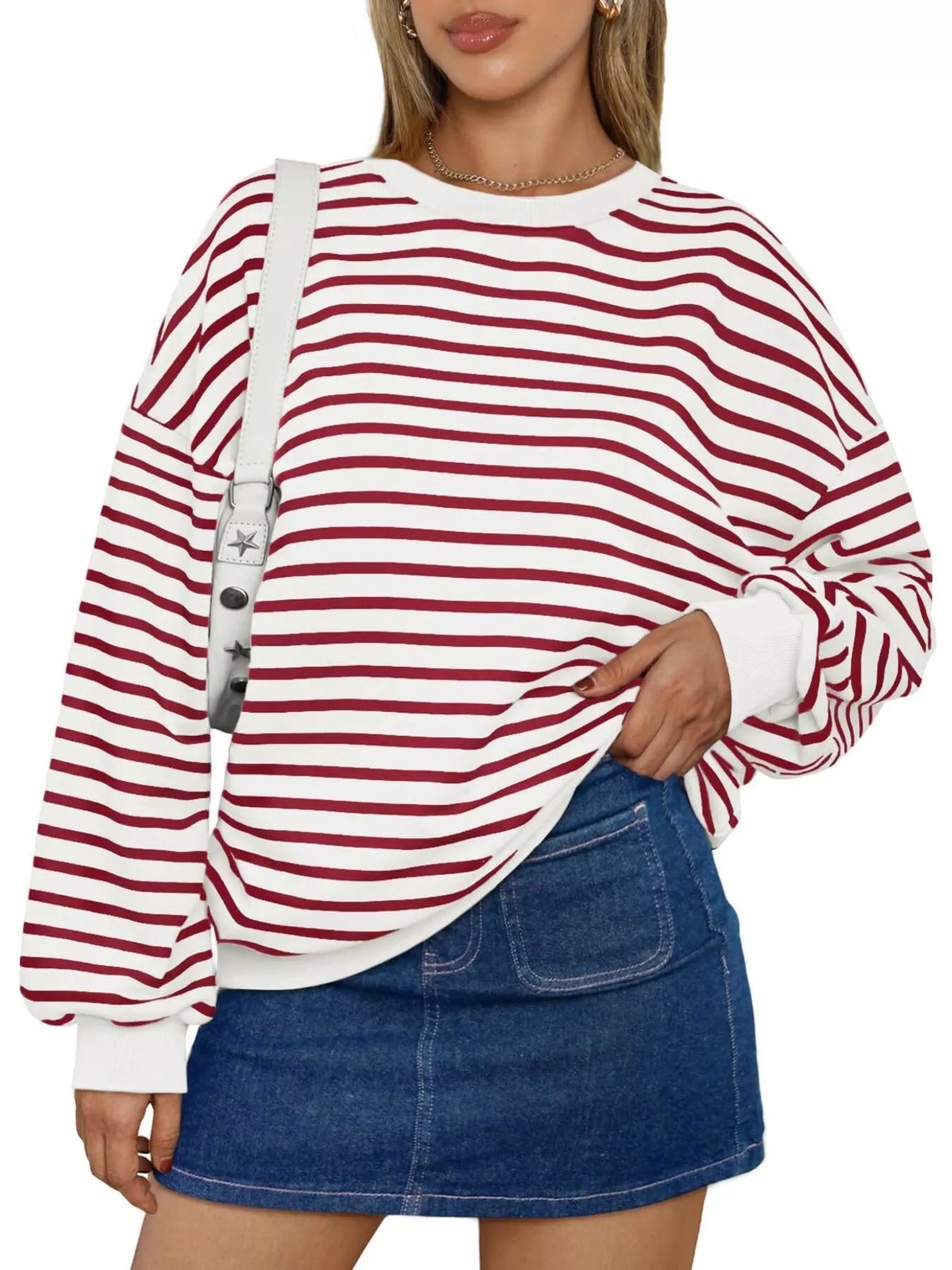 Women's Sweatshirt Striped Round Neck Oversized Casual Pullover c1f69d3b8716491faa309de62544b8f0-Max-Origin Trendsi