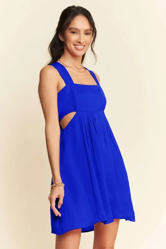 Davi & Dani Mini Dress Cobalt Blue Washed Satin Cutout Skirt Wide Straps c22384a5983446afb81b2bb69e8b8eb7-Max-Origin Trendsi
