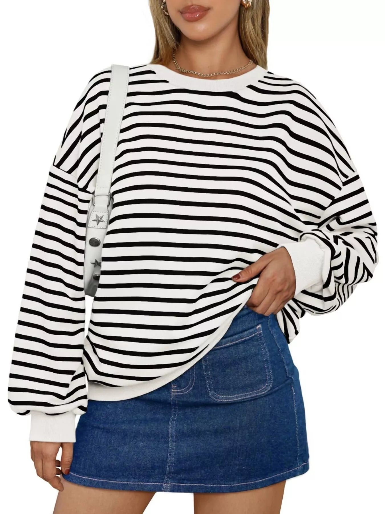 Women's Sweatshirt Striped Round Neck Oversized Casual Pullover c227f8dfa3e74d398379403eab8642cd-Max-Origin Trendsi