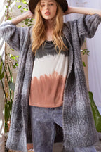 POL Women's Cardigan Longline Cable-Knit Ombre Distressed Open Long Sleeve c22df117-6b3a-4976-9243-6645ffaf0c98-Max-Origin Trendsi