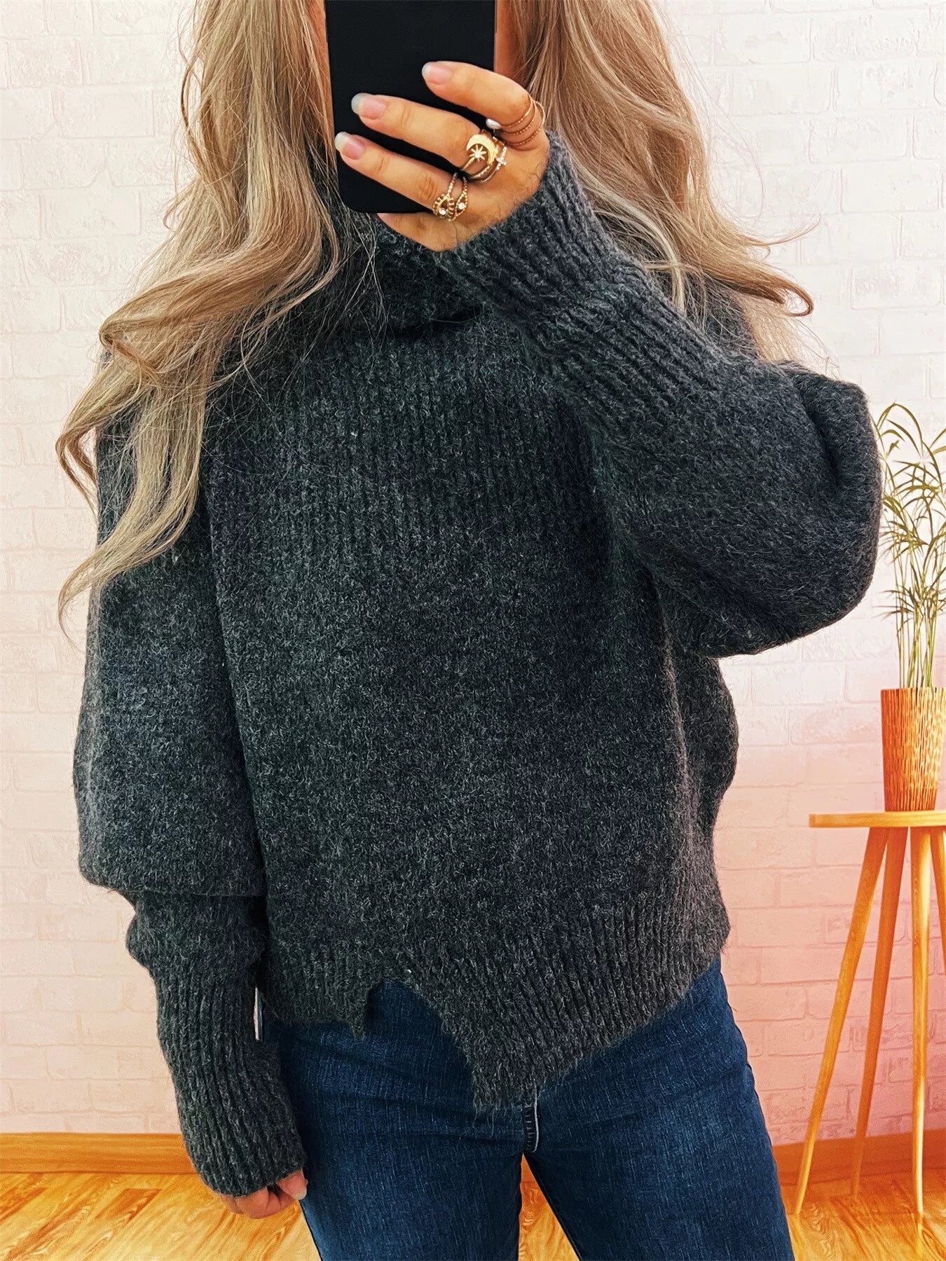 Women's Sweater Ribbed Knit Turtleneck Long Sleeve Pullover c22ed8b8e00c480bb071925d470f6644-Max-Origin Trendsi