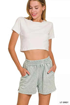 Zenana Activewear Set Halo Snow Washed Light Gray Short Sleeve Tee and Shorts c242ebdc07af426fa5e58416a8234846-Max-Origin Trendsi