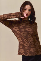 SO ME Womens Blouse Brown Floral Jacquard Casual Tops Stretched c24654b739324fd19ea529833293d9e7-Max-Origin Trendsi