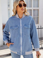 Denim Jacket Pocketed Zip Up Baseball Collar Long Sleeve Outwear Medium c24e6570-d459-4bc4-8f01-37434a2f9bc9-Max Trendsi