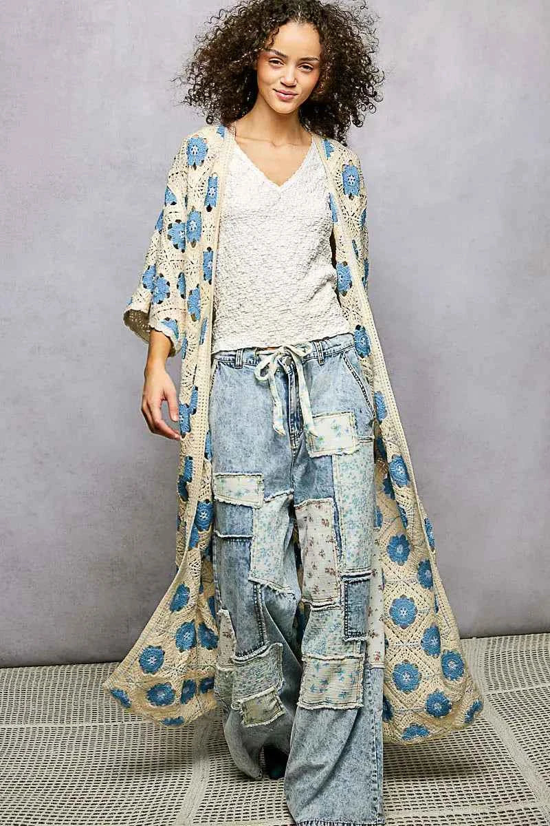 POL Crochet Longline Cardigan Sky Blue Floral Open Front c2566f22-68de-4e19-87c9-6f3b08c7b263-Max-Origin Trendsi