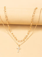 18K Gold-Plated Cross Pendant Necklace Double Layered Inlaid Zircon c25770d8-54da-479b-b915-bc617e16a5c4-Max-Origin Trendsi