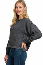 Zenana Womens Oversized Pullover Black Brushed Melange Hacci Long Sleeve Top c258d428-95e4-4520-87dc-2f3158573729-Max-Origin Trendsi