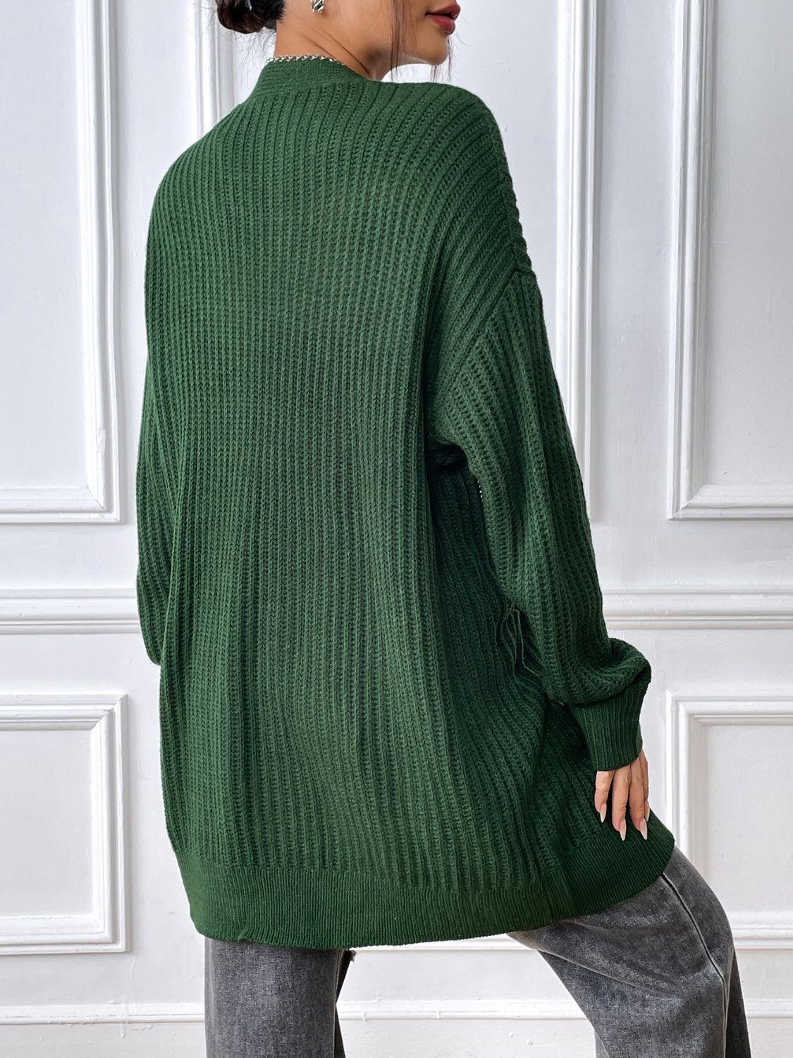 Knit Long Cardigan Open Front Long Sleeve Pocketed Knitwear c267fc47-397c-414f-b46c-96e6a347f898-Max Trendsi