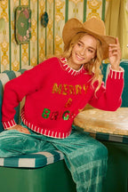 BiBi Christmas Theme Sweater Sequin Lattering Womens Red Knit Pullover c2726126e49a4f5da9595189a943befc-Max-Origin Trendsi
