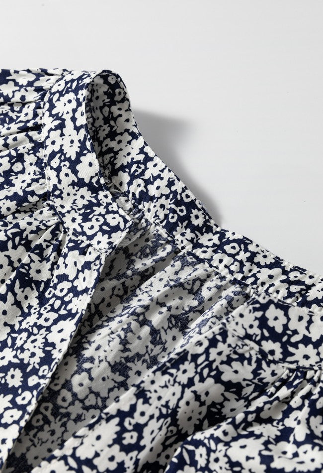 Women's Dusty Blue Floral Print Cotton Blouse Long Sleeve c282775d-1e6d-434b-b36d-51ba6b7feb3b-Max Trendsi