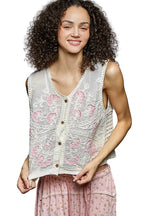 POL Floral Embroidered V-Neck Vest