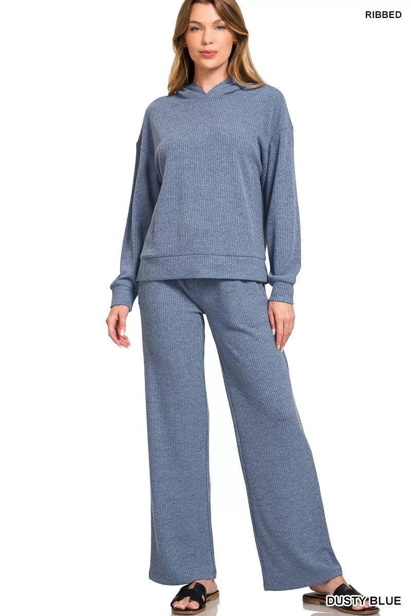 Zenana Lounge Pants Dusty Blue Ribbed Drawstring Joggers c2951ee458cc486fb1177c108b8434aa-Max-Origin Trendsi