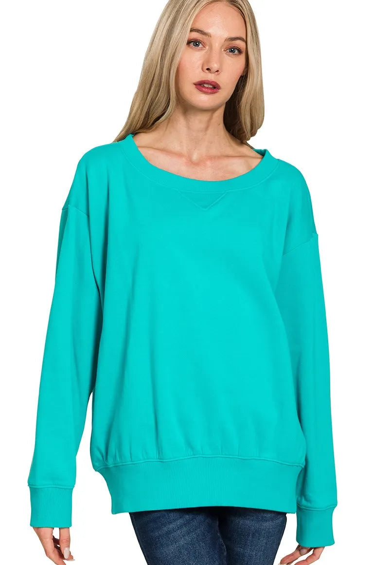 Zenana Fleece Boat Neck Sweatshirt