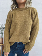 Women's Sweater Round Neck Raglan Sleeve Knit Pullover c2ab571a50034ba384a1cee39c8b1ec0-Max-Origin Trendsi