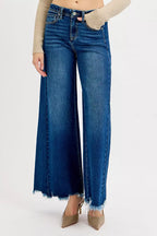 RISEN Womens Jeans Ankle Wide High Rise Raw Hem Dark Wash Plus Sizes DARK c2adb983484546208e93abee20a621af-Max-Origin Trendsi