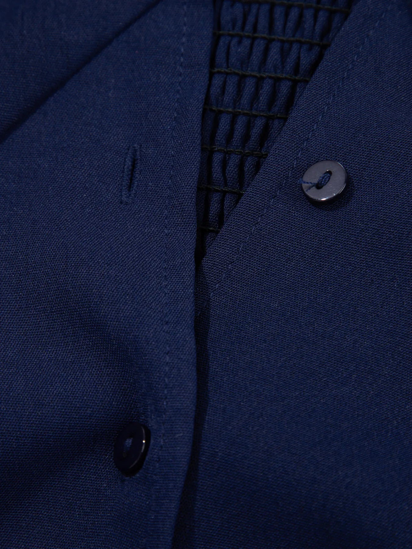 Midi Dress Navy Blue V Neck Buttoned Front Shirred Back Short Sleeve c2af79033bf848b8a6ee2274d221ed3a-Max-Origin Trendsi