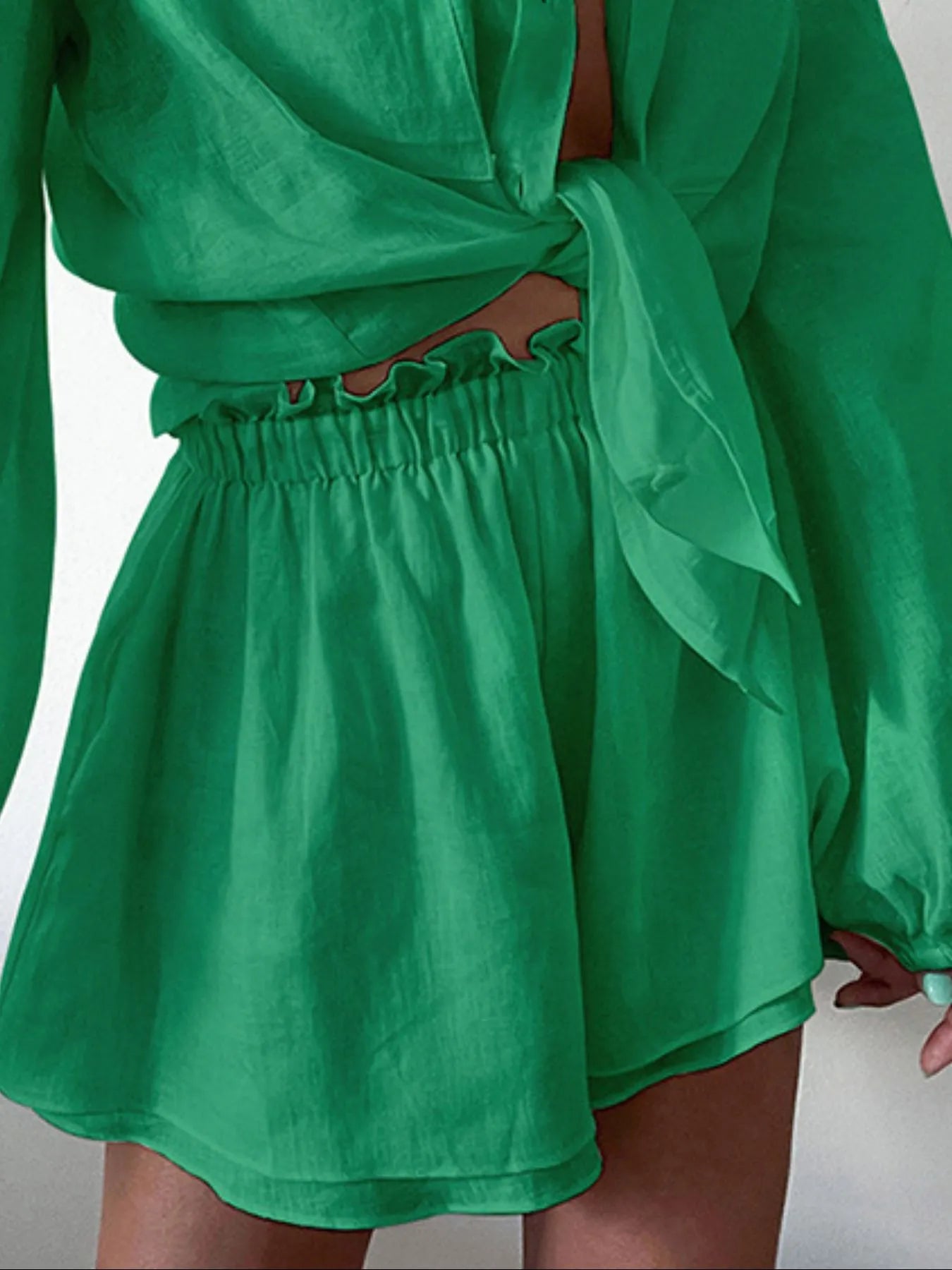 Women's Outfit Set Shirt Balloon Long Sleeve Top and Shorts Lightweght c2afdea8-42da-47a3-b67a-9d95d7d9285e-Max-Origin Trendsi