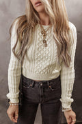 Crop Sweater Cable-Knit Round Neck Long Sleeve Ivory c2bdbf8f-82e2-44e5-bee3-d74d407f9663-Max Trendsi