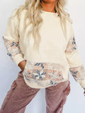 Women's Hoodie Cream Geo Pattern Patchwork with Kangaroo Pocket Cream c2c5fbb9e91848e49e4b75d480fc3185-Max-Origin Trendsi