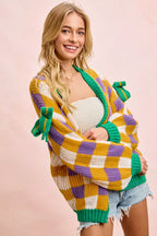 BiBi Women Cardigan Mardigras Checker Board Front Open Bow Sleeves c2d36d290a6d4966b62ccc5c829df9ca-Max-Origin Trendsi