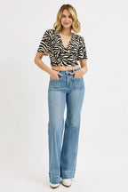 RISEN Jeans Wide Flare Women's High Rise Patch Pocket Denim Pants c2dc15f5ab764d17821ad039af35f567-Max-Origin Trendsi