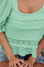 BiBi Crochet Top Mint Square Neckline Ruffled with Puff Short Sleeve c2e1cb1a-ceb7-482a-b1b3-bfb295a4d33d-Max-Origin Trendsi