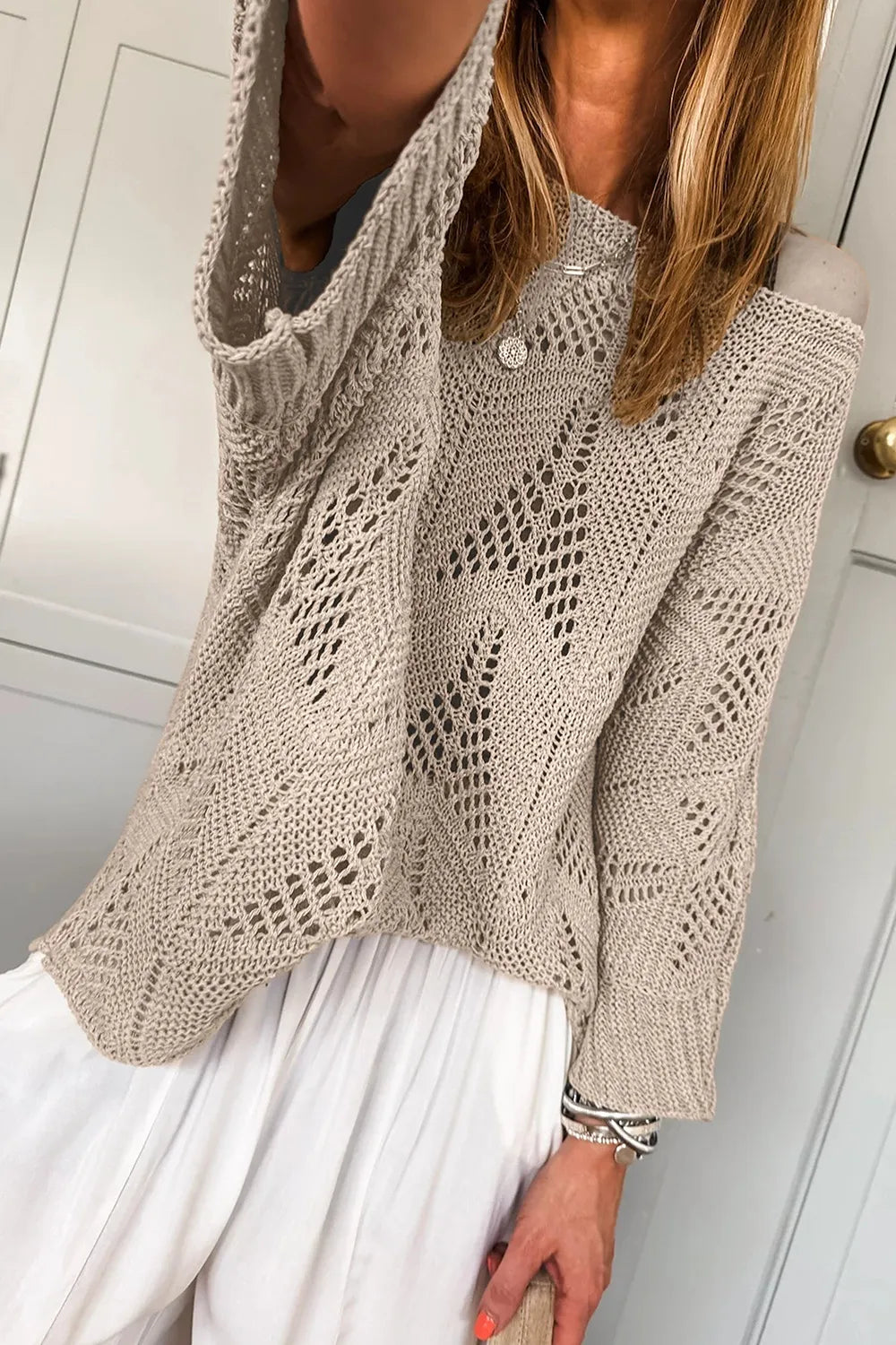 Women's Knit Top Openwork Round Neck Long Sleeve Oversized Pullover c2f380aa-9481-41af-b900-2f74d2a62ad1-Max-Origin Trendsi