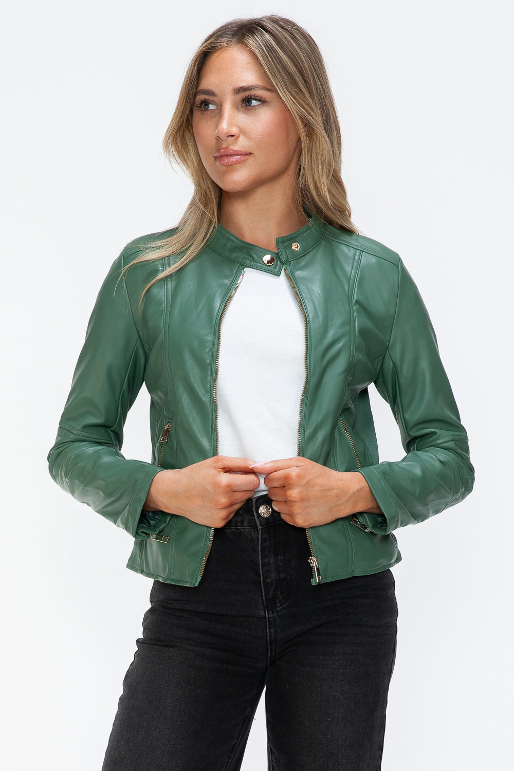 Snobbish Faux Leather Women Jacket Zip Hooded Pocketed Green Basic c300d090-759f-4ad9-a1a6-759c16abc02b-Max_fda7266b-0369-4a70-93aa-8d71f9361b15 Trendsi