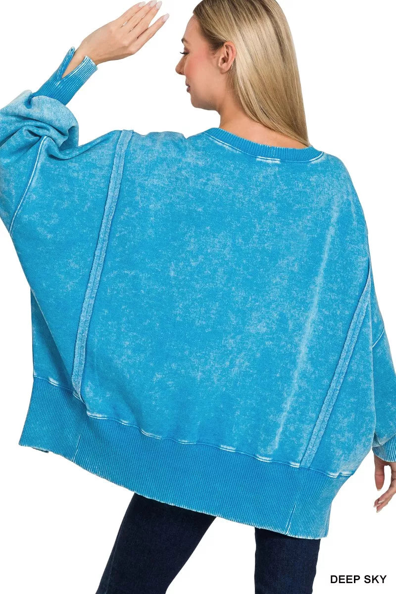 Zenana Fleece Sweatshirt Deep Sky Acid Washed Batwing Sleeve Top c3300c1b91ce41c9add120fce1b96fb7-Max-Origin Trendsi