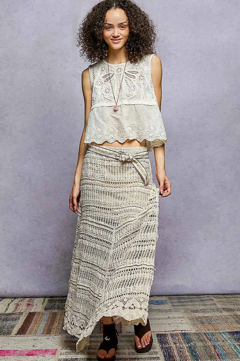 POL Boho Crochet Knit Maxi Skirt