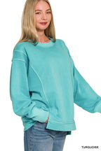 Zenana Pigment Dye Exposed-Seam Fleece Sweatshirt