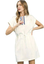 Umgee Knit Zip Front Drawstring Dress