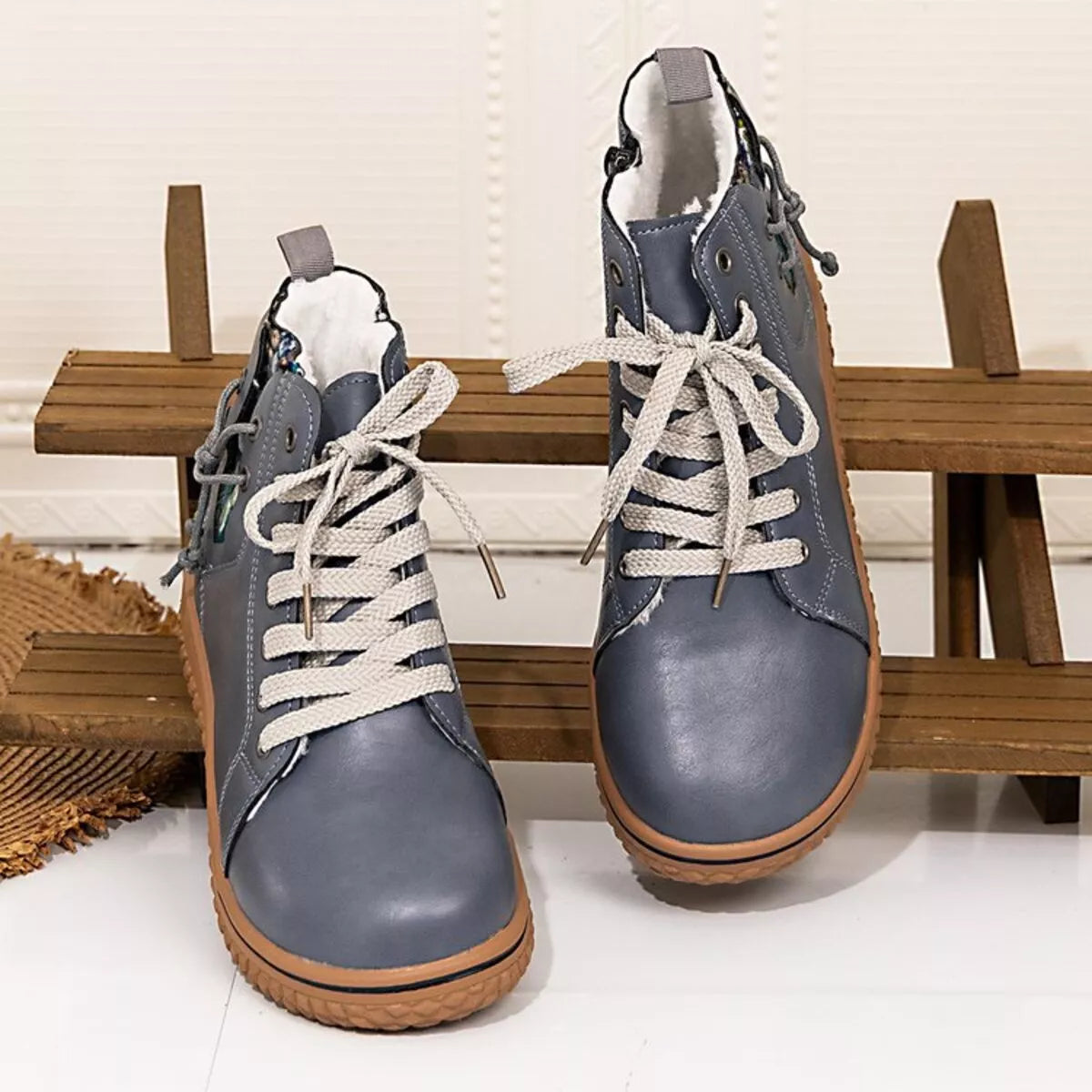 Women's Ankle Boots Pu Leather Round Toe Platform Low Heels Shoes Blue c38b13c7868b4945b31c2563ae3a455b-Max-Origin Trendsi