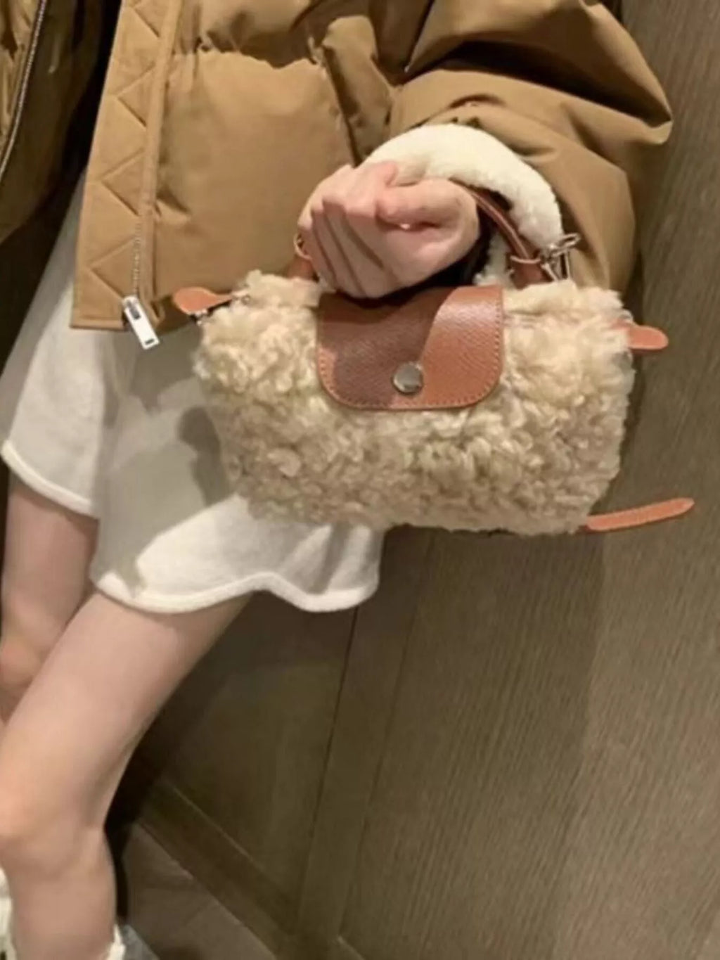 Womens Crosbody Bag Mini Kaki Fluffy Fur with Leather Accents c38b67f3-8047-464a-8083-2cad5a6472a0-Max-Origin Trendsi
