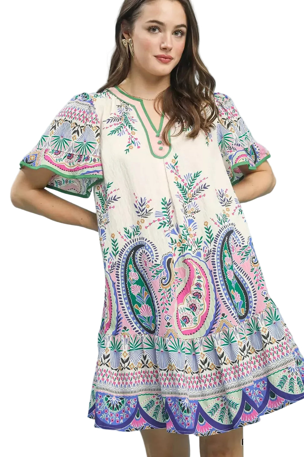 Umgee Paisley Flutter Sleeve Mini Dress