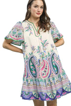 Umgee Paisley Flutter Sleeve Mini Dress