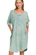 Zenana T-shirt Short Dress Ash Blue Acid-washed French Terry Pocketed ASH BLUE c39a8f86-421c-4025-ac9b-e3722279dcfa-Max-Origin Trendsi