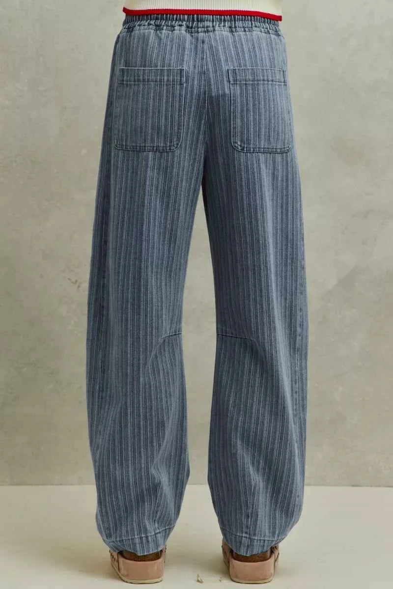 SO ME Stripe Denim Barrel Jeans Drawstring Waistband