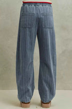 SO ME Stripe Denim Barrel Jeans Drawstring Waistband