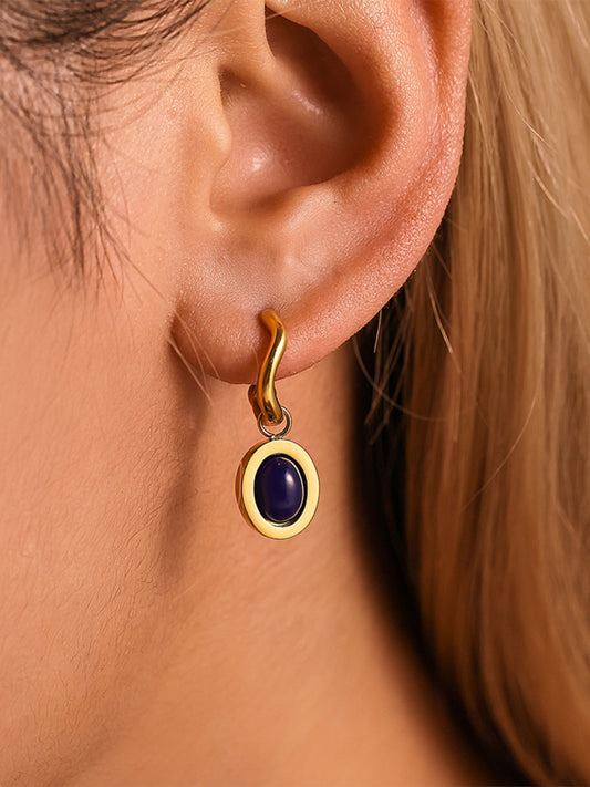 Oval Drop Earrings Agate Kyanite Stone Stainless Steel 18K gold-plated Gold