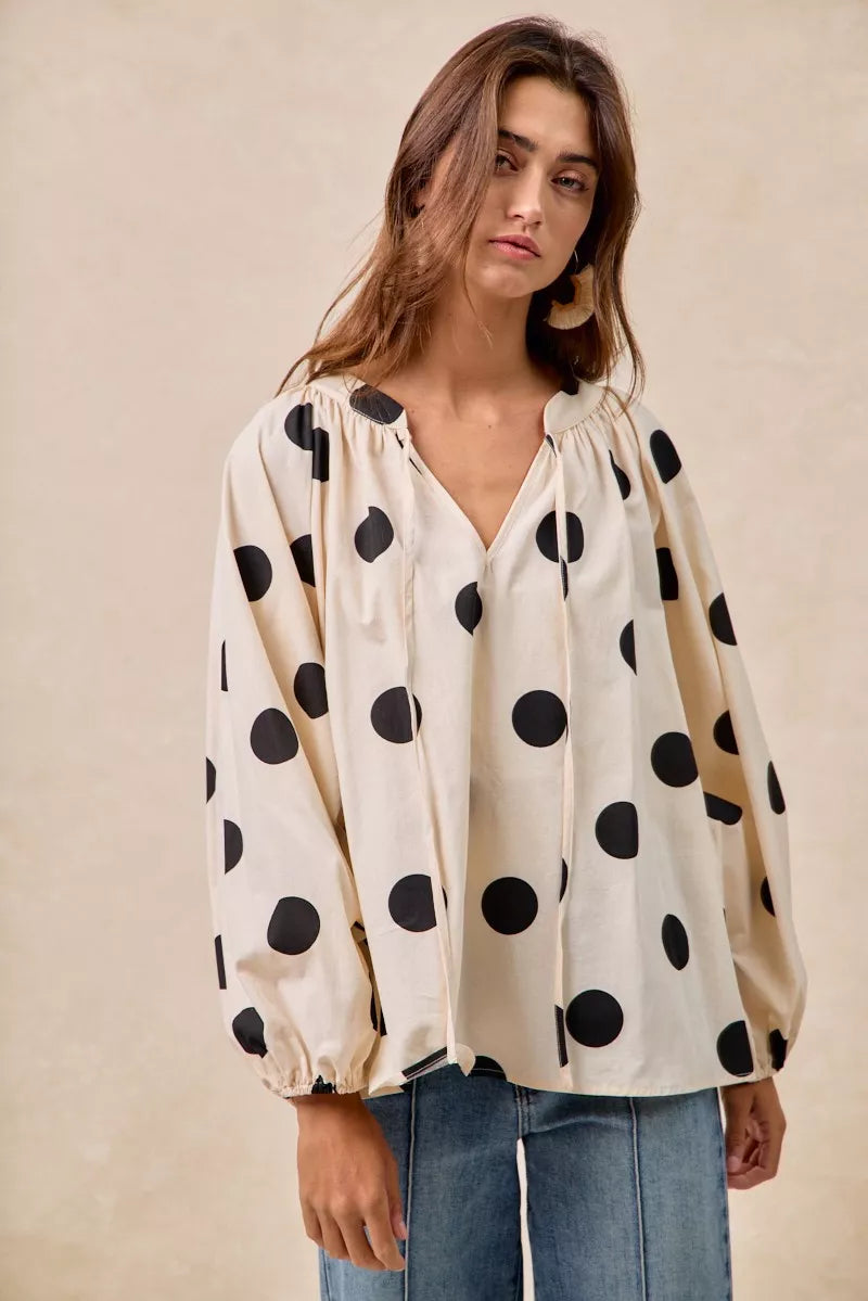 BiBi Womens Blouse Polka Dot Exaggerated Balloon Long Sleeves Top c3b57171901c4eb4801b8a90ff8f405a-Max-Origin Trendsi