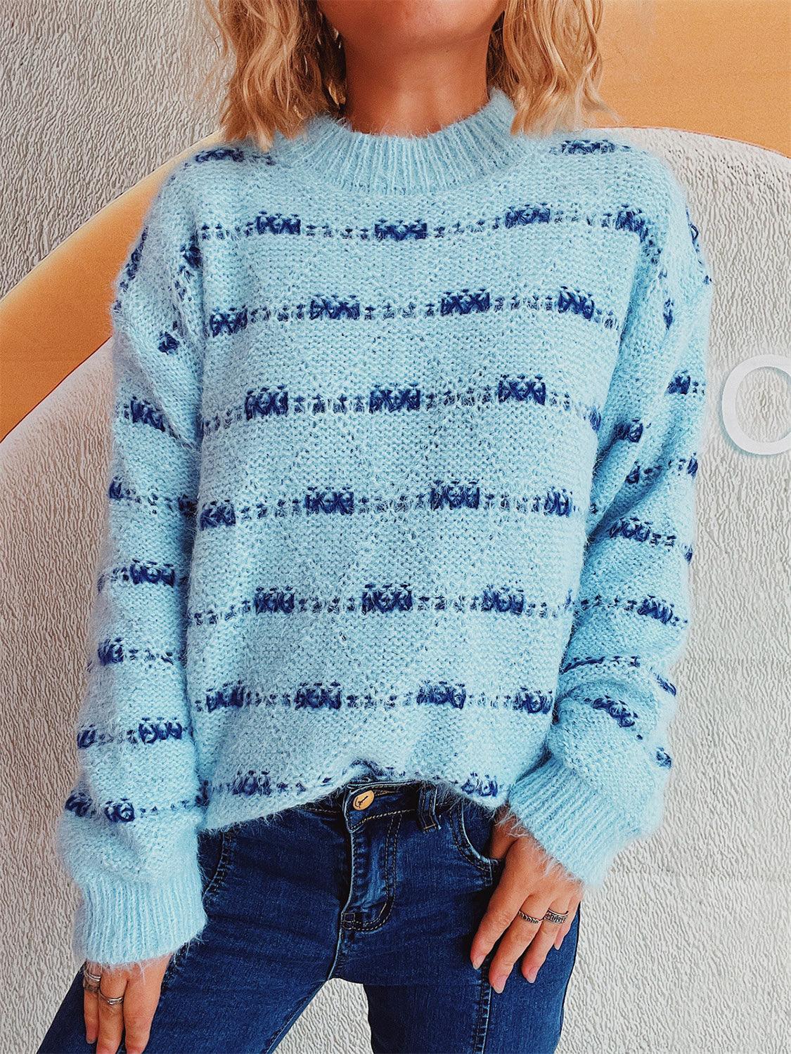 Striped Sweater Round Neck Long Sleeve Soft Knitwear c3c6b5d1-f330-460f-b134-f7c8fb1d2ae2-Max Trendsi