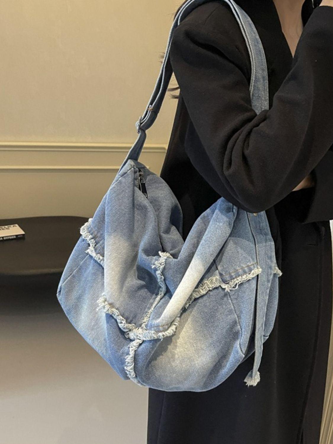 Denim Shoulder Bags Raw Hem Gradient Crossbody Bag