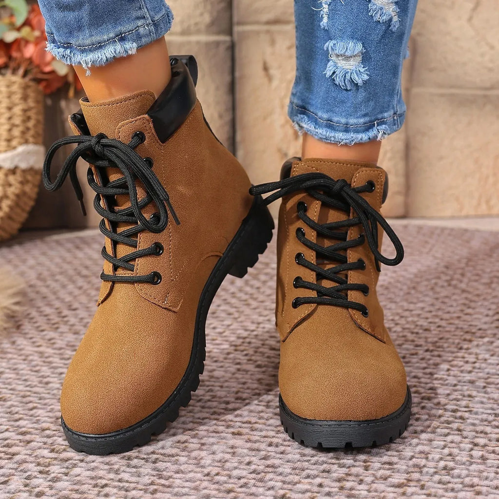 Women's Boots Suede Lace Up Block Low Heel Shoes c3fd51fe899d4ec8a8139cf75b5d316a-Max-Origin Trendsi
