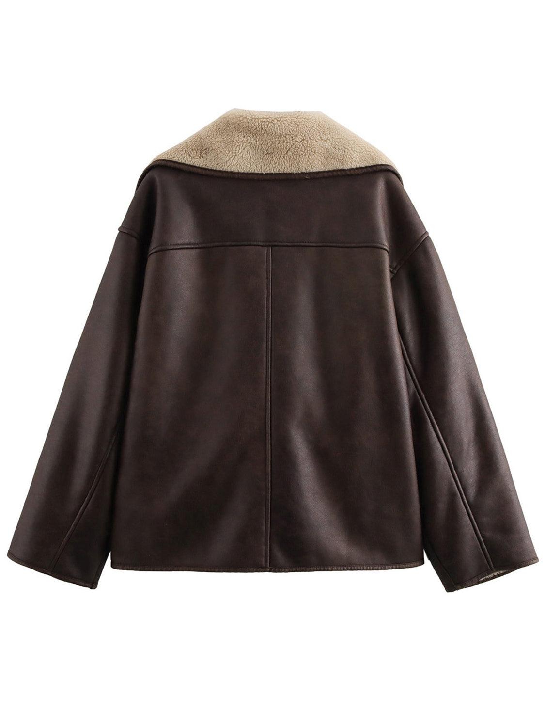Women Suede Jacket Collared Neck Long Sleeve Plush Lined Chocolate Coat c4061719-6f1a-4e35-9cb6-ad4c0a459e1a-Max Trendsi