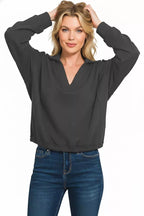 Zenana Sweatshirt Black French Terry Collared Exposed Seam Top c410dcb2-d3e0-4502-b472-5b0b4b9a52fd-Max-Origin Trendsi