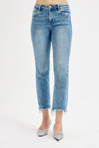 RISEN Jeans Crop Straight Slim Women's High Rise Raw Frayed Hem Denim MEDIUM c4147e75be3e47559861d18d0ae10581-Max-Origin Trendsi