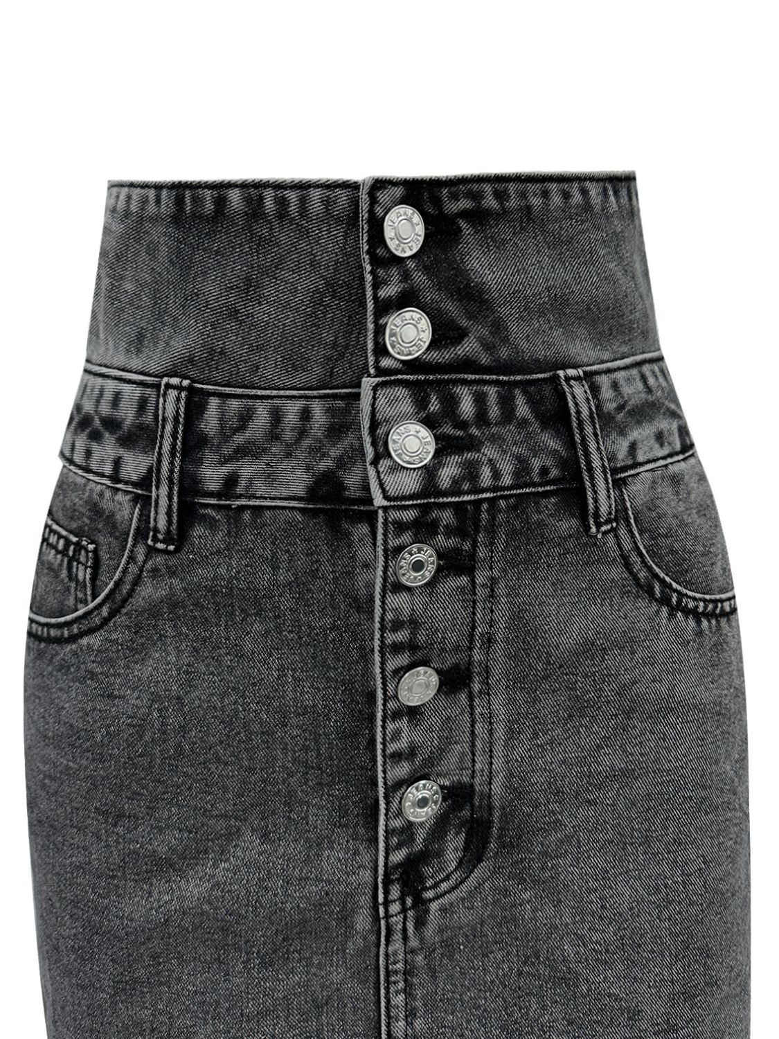 Denim Skirt High Waist Dark Gray with Raw Hem c425a6f3-762d-4f84-b89a-34a1b8385274-Max Trendsi