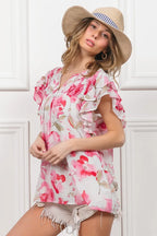 BiBi Blouse Ruffled Floral Print Flutter Sheer Top Short Sleeve c4281eec57bf4f5b8512ffe39c59867d-Max-Origin Trendsi